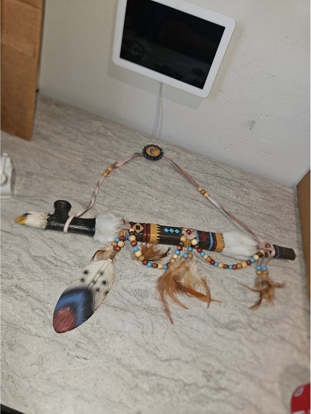 Native American Style Decorative Wall Hanging with Feathers and Beads